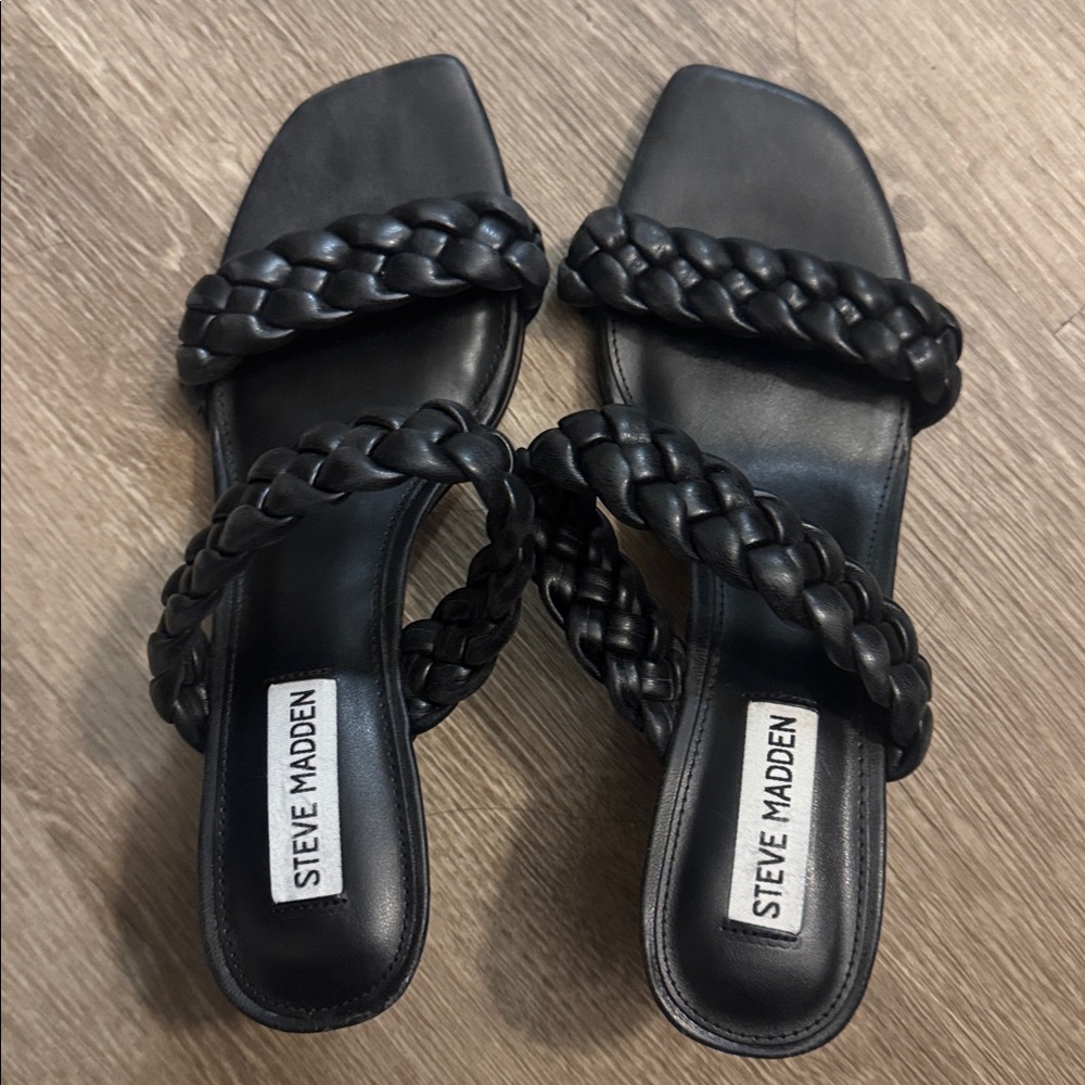 Steve Madden Black Braided Slide Sandals
